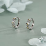 Sterling Silver Two Tone Daisy Huggie Hoop Earrings