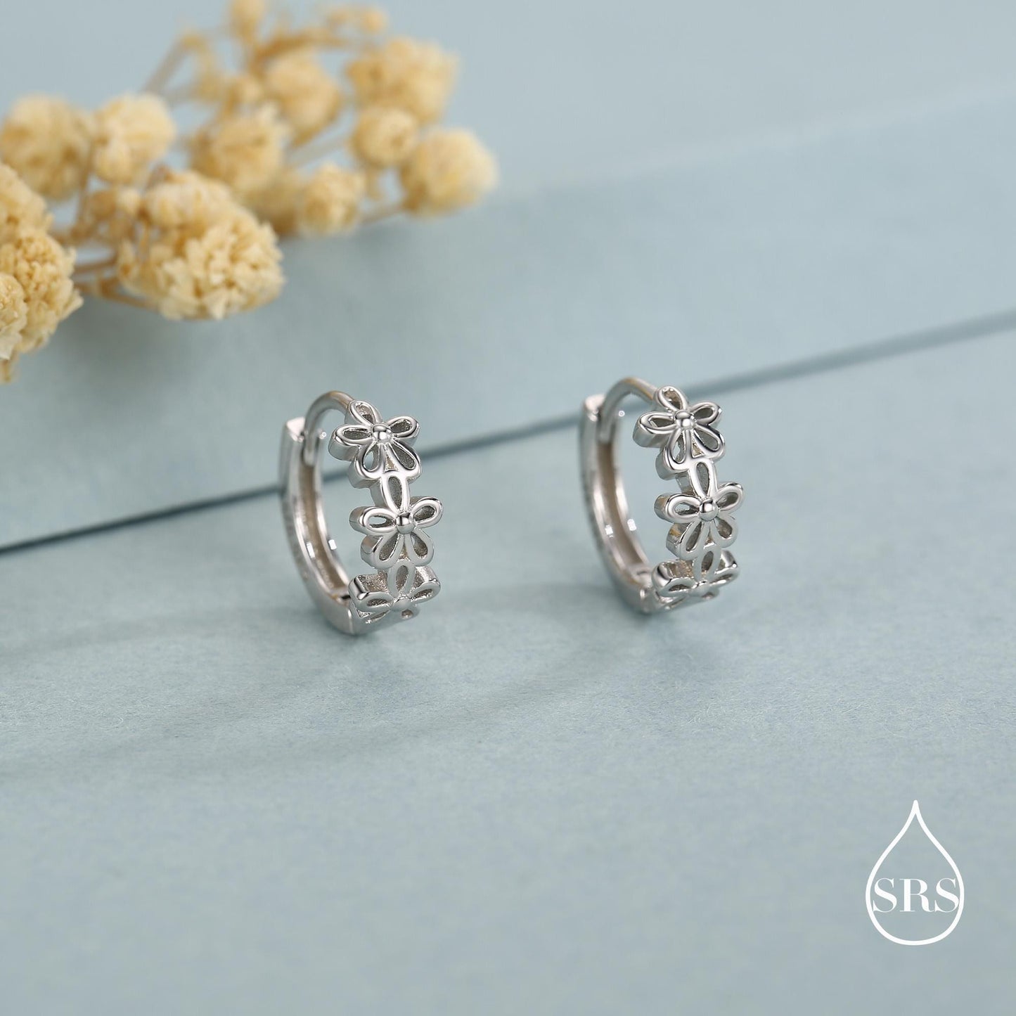 Sterling Silver Daisy Chain Huggie Hoop Earrings