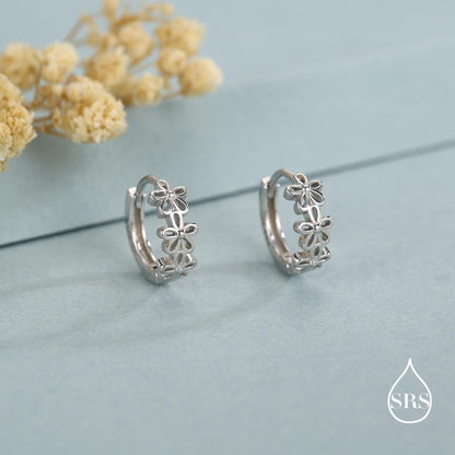 Sterling Silver Daisy Chain Huggie Hoop Earrings