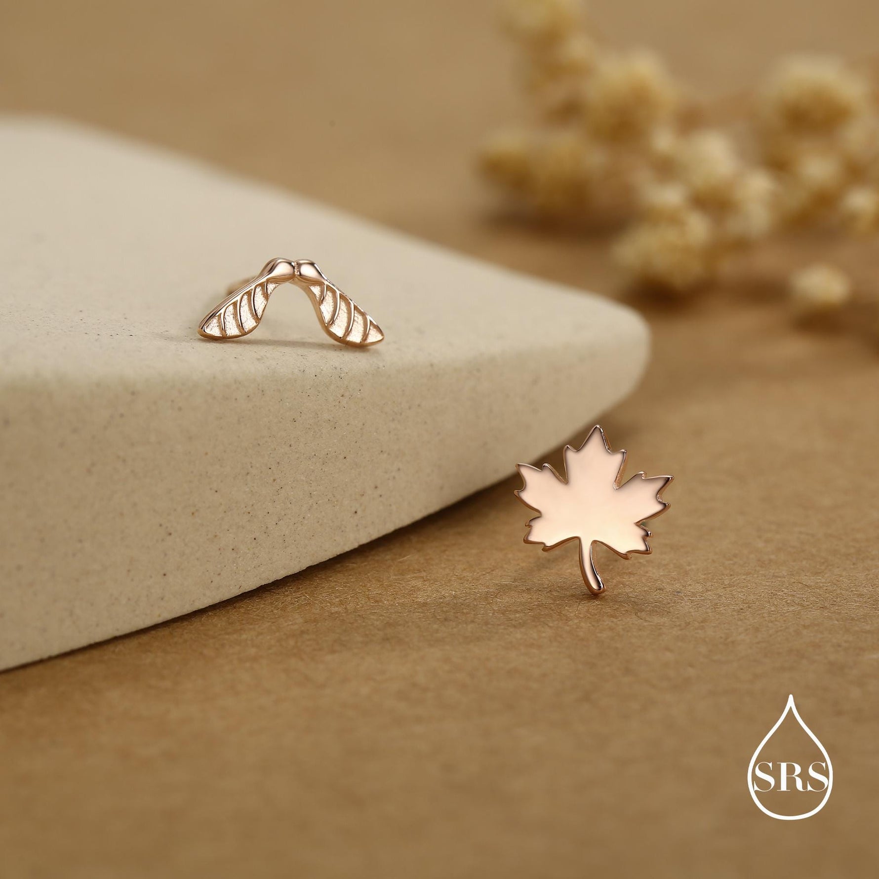 Mismatched Maple Seed & Maple Leaf Stud Earrings In Sterling Silver – Nature Inspired Asymmetric Sycamore Earrings, Botanical Jewellery