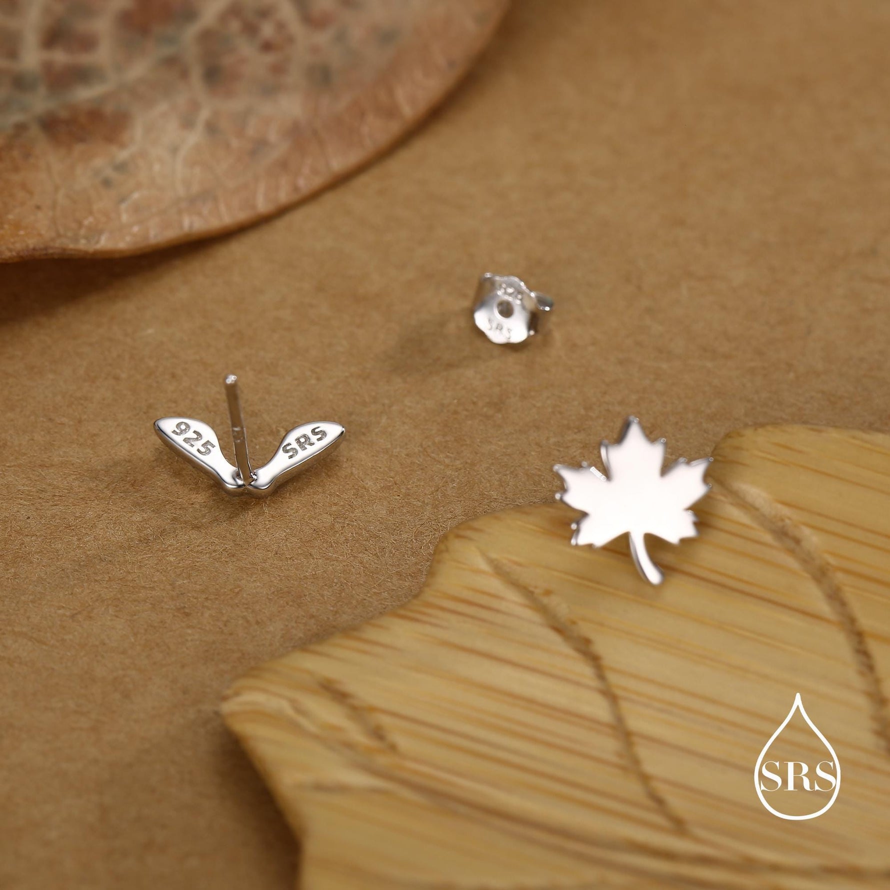 Mismatched Maple Seed & Maple Leaf Stud Earrings In Sterling Silver – Nature Inspired Asymmetric Sycamore Earrings, Botanical Jewellery