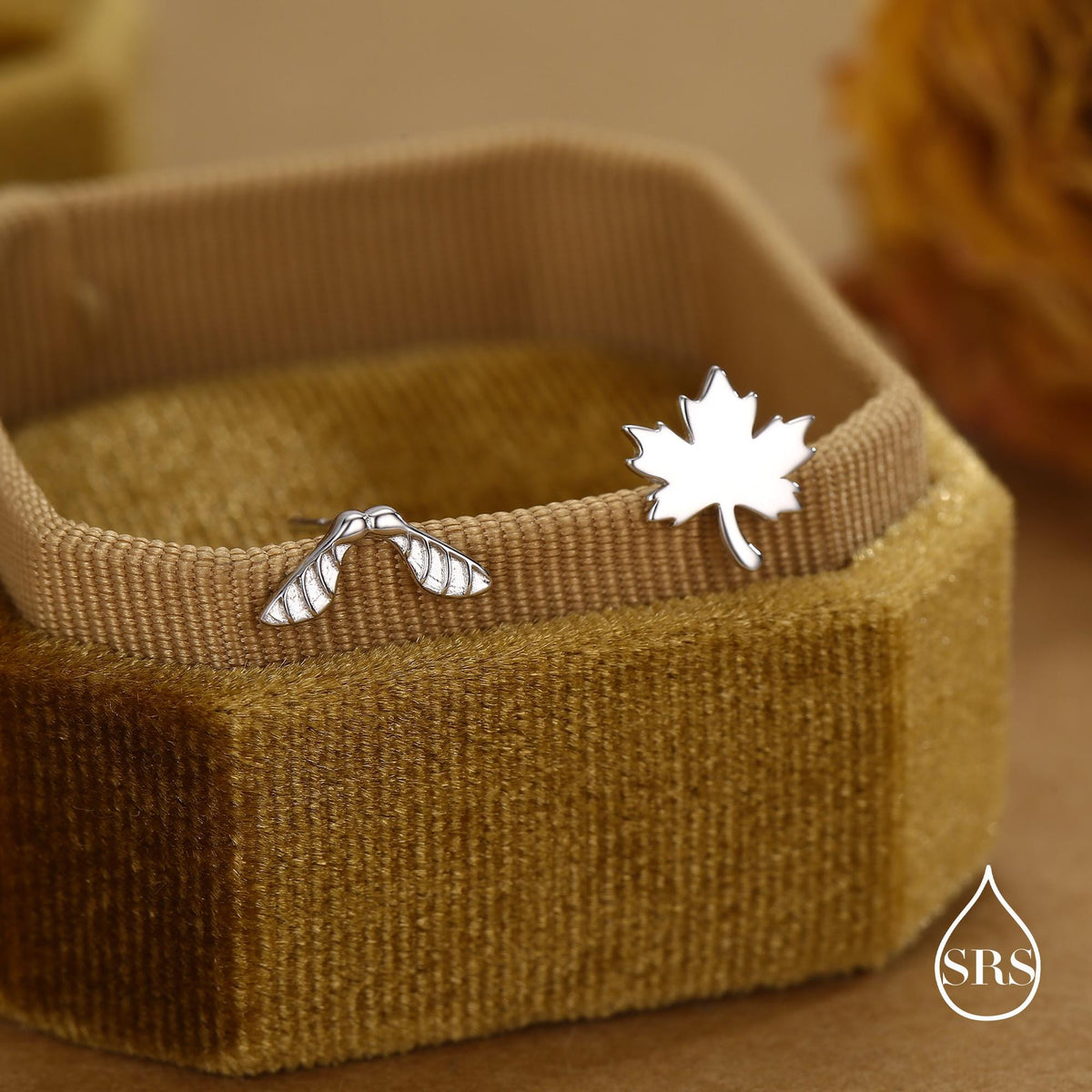 Mismatched Maple Seed & Maple Leaf Stud Earrings In Sterling Silver – Nature Inspired Asymmetric Sycamore Earrings, Botanical Jewellery