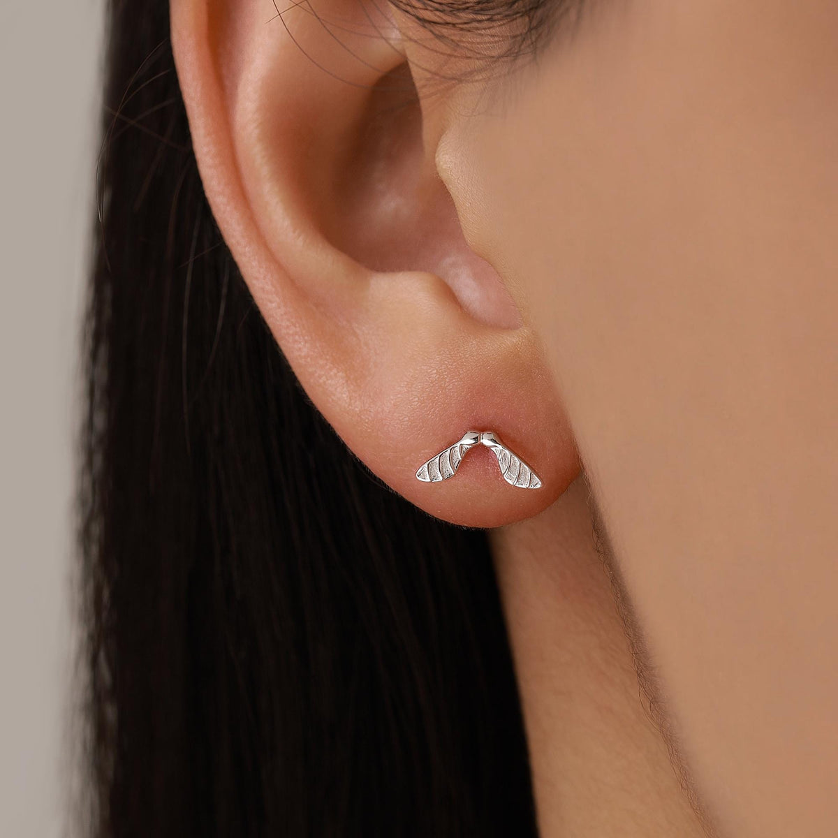 Mismatched Maple Seed & Maple Leaf Stud Earrings In Sterling Silver – Nature Inspired Asymmetric Sycamore Earrings, Botanical Jewellery