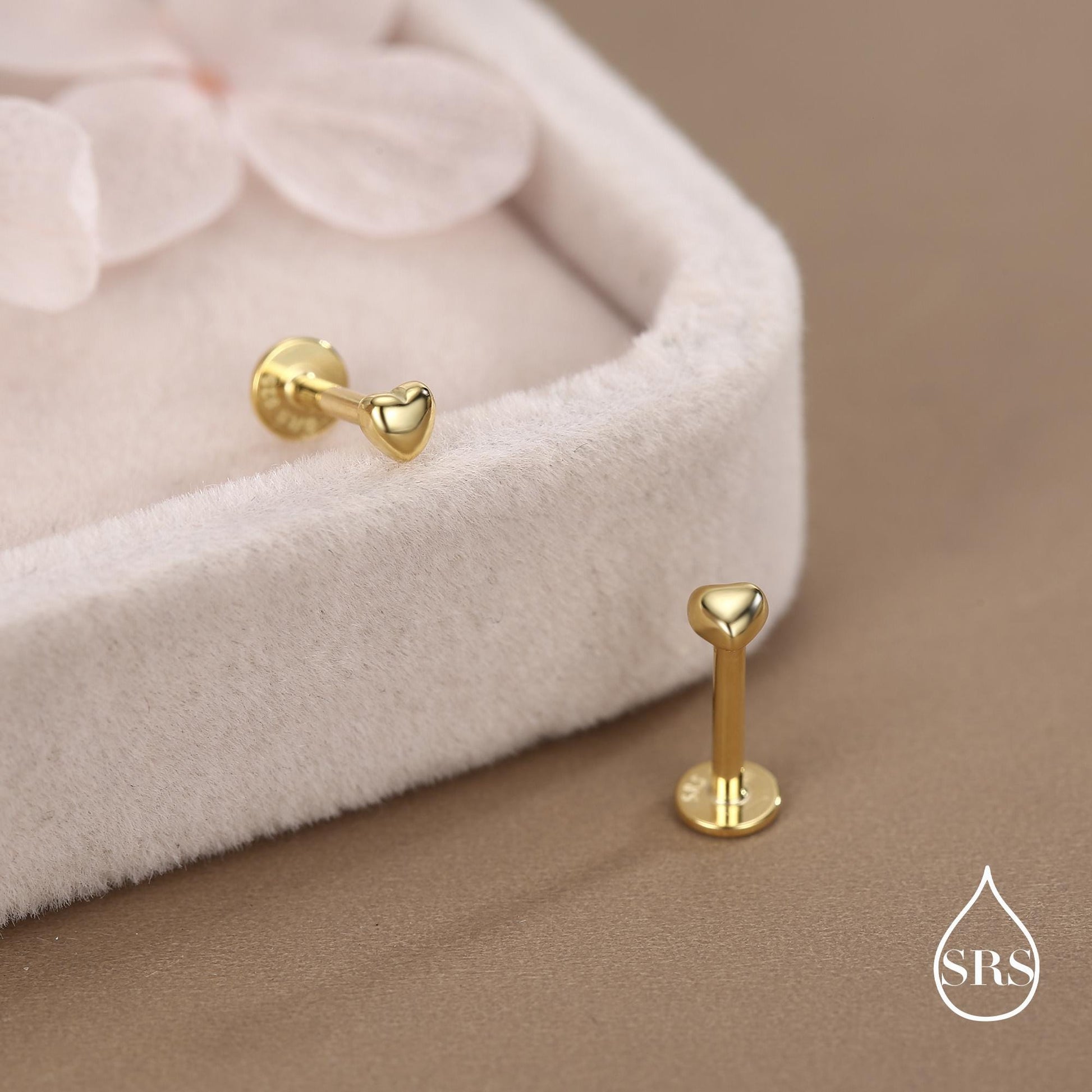 Sterling Silver 3mm Heart 16G Flat Back Stud Earrings