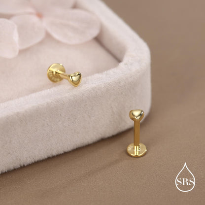 Sterling Silver 3mm Heart 16G Flat Back Stud Earrings