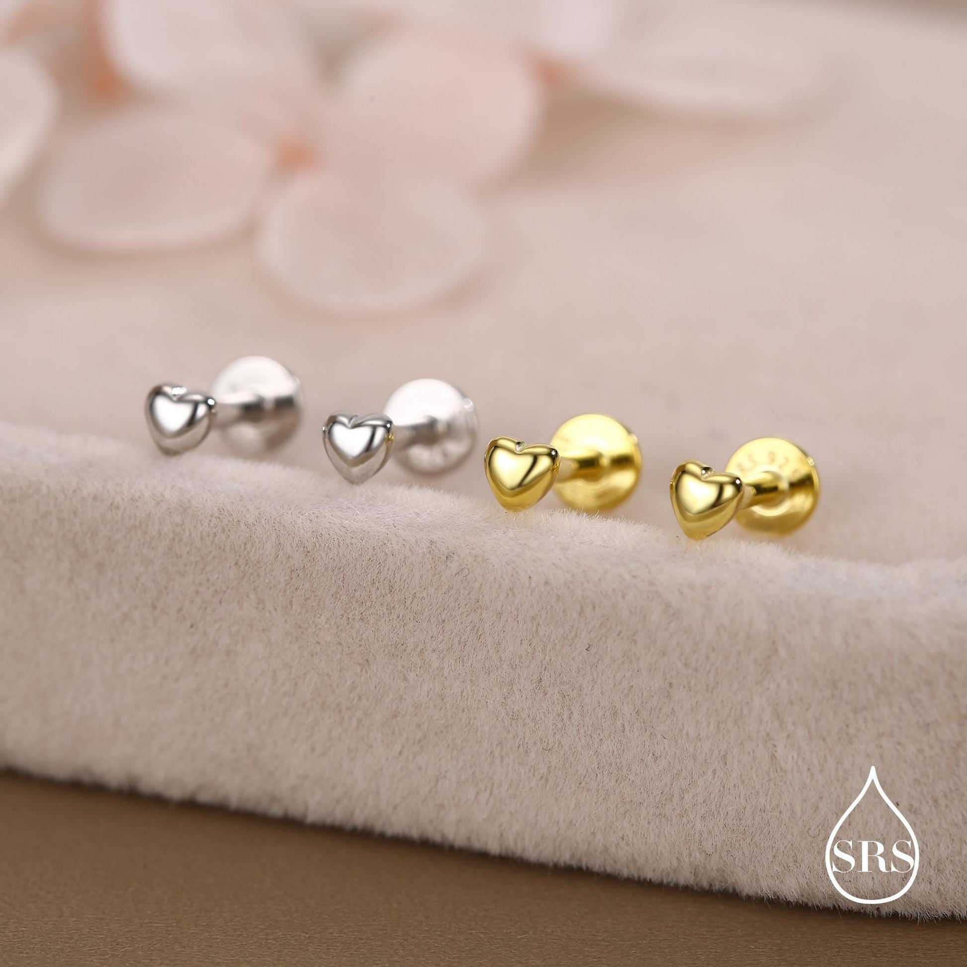 Sterling Silver 3mm Heart 16G Flat Back Stud Earrings