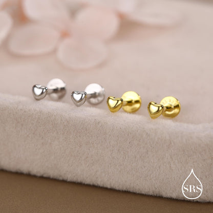 Sterling Silver 3mm Heart 16G Flat Back Stud Earrings