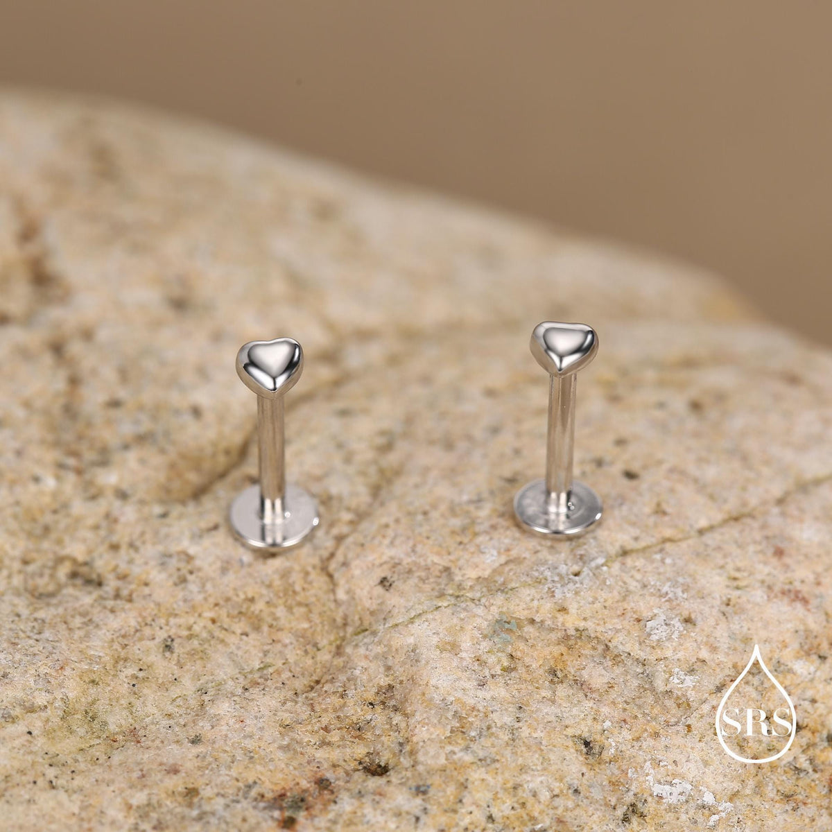 Sterling Silver 3mm Heart 16G Flat Back Stud Earrings