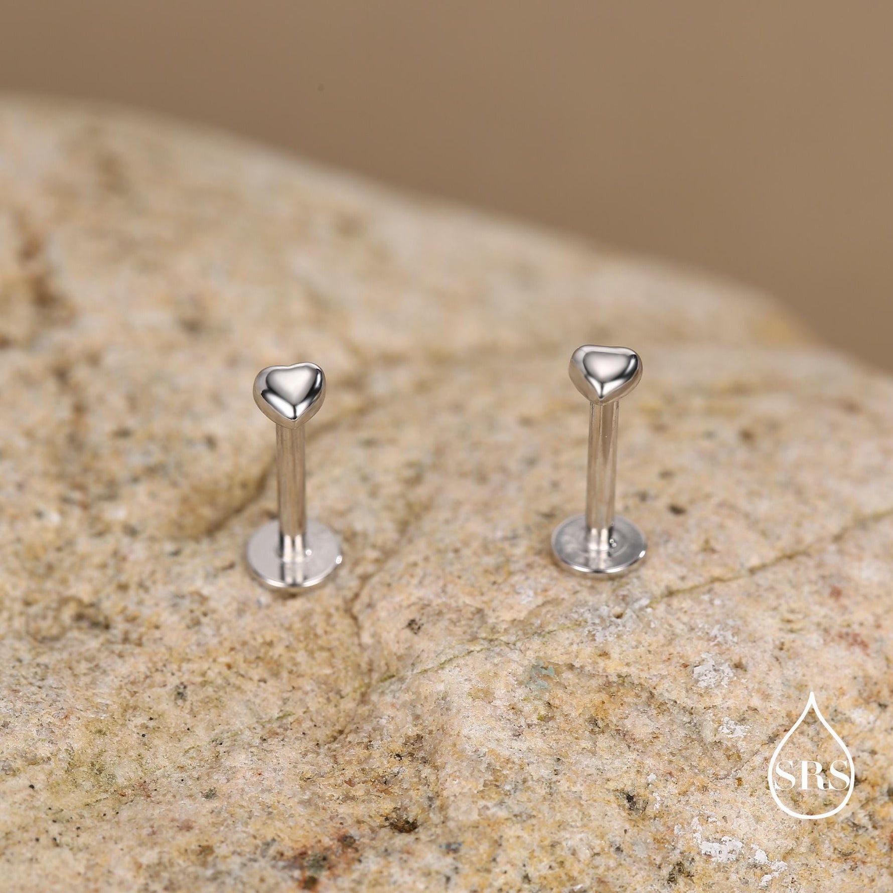 Sterling Silver 3mm Heart 16G Flat Back Stud Earrings
