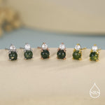 Sterling Silver Natural Moss Agate and CZ Stud Earrings