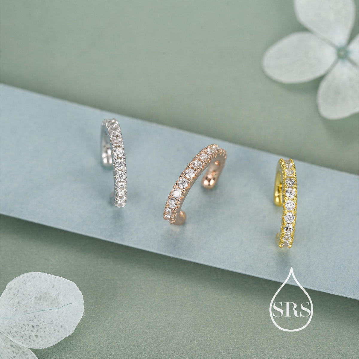 Sterling Silver CZ Crystal Ear Cuff, Fine Pave Ear Cuff, Silver, Gold and Rose Gold, None-Pieced Earrings, Wrap Earrings,