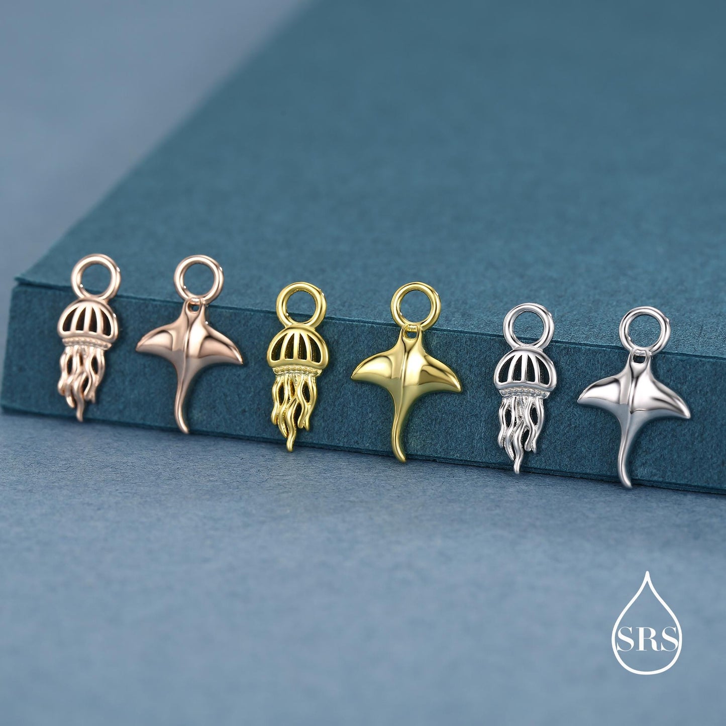 Mismatched Jelly Fish and Manta Ray Charms for Hoop Earrings in Sterling Silver