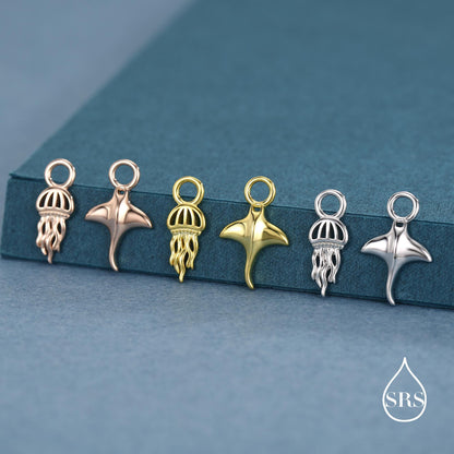 Mismatched Jelly Fish and Manta Ray Charms for Hoop Earrings in Sterling Silver