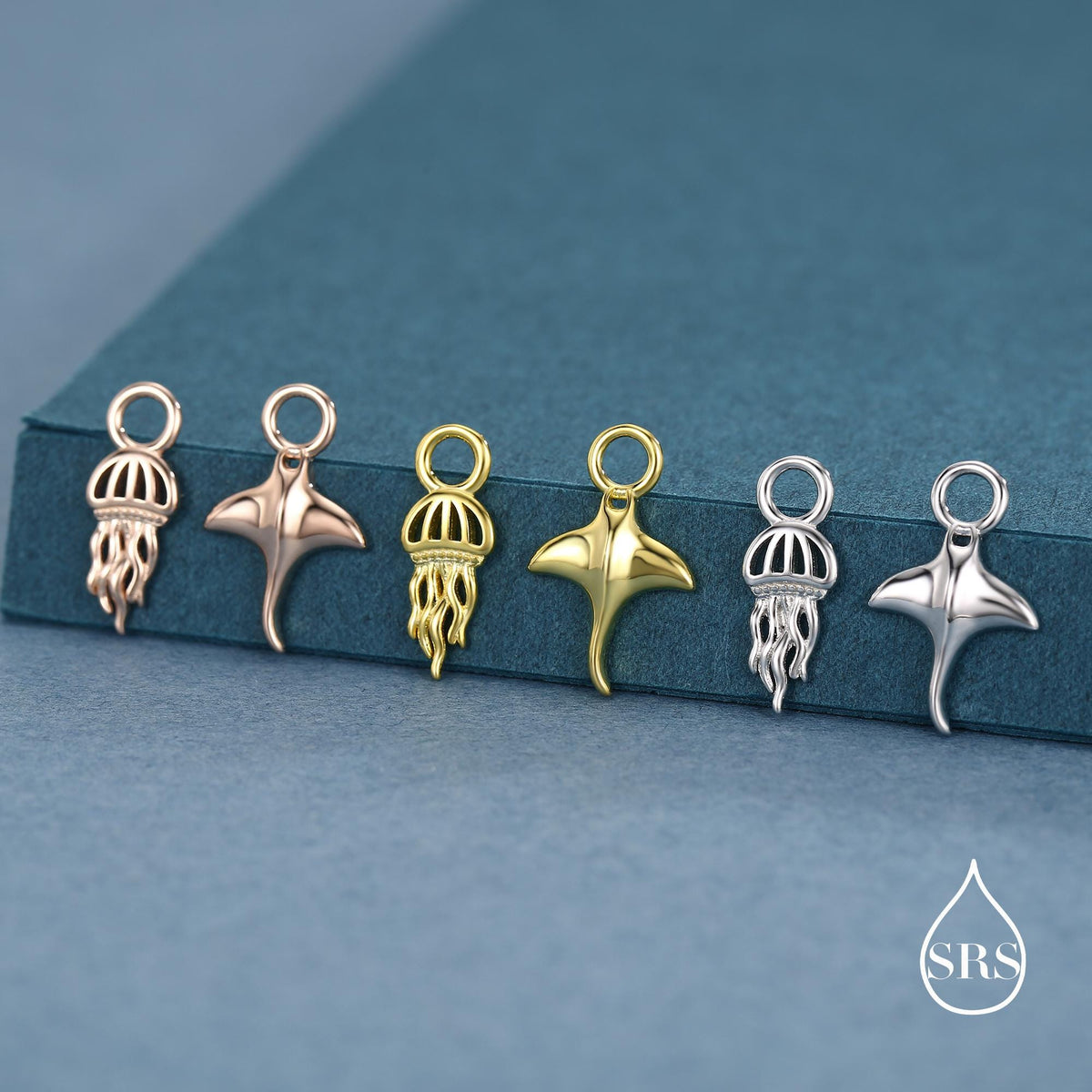 Mismatched Jelly Fish and Manta Ray Charms for Hoop Earrings in Sterling Silver