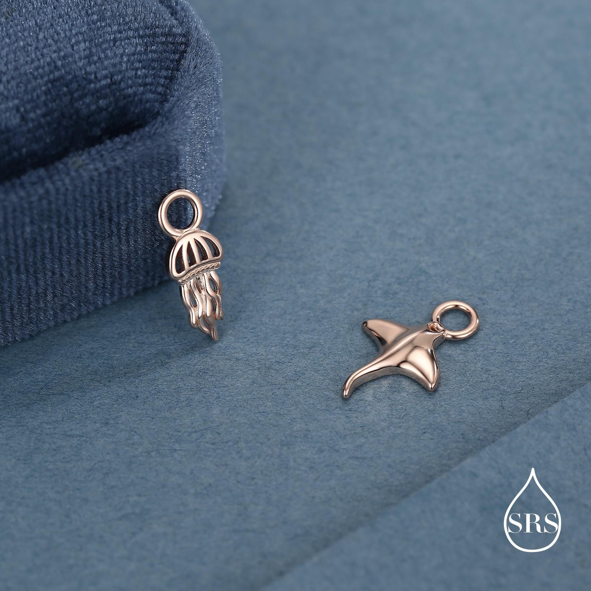 Mismatched Jelly Fish and Manta Ray Charms for Hoop Earrings in Sterling Silver