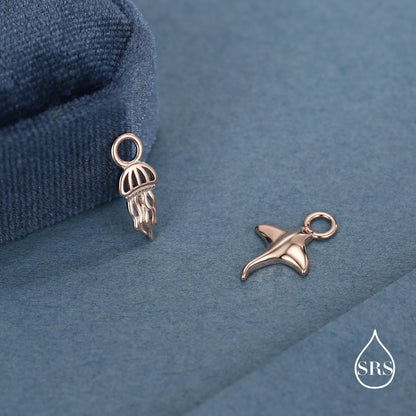 Mismatched Jelly Fish and Manta Ray Charms for Hoop Earrings in Sterling Silver