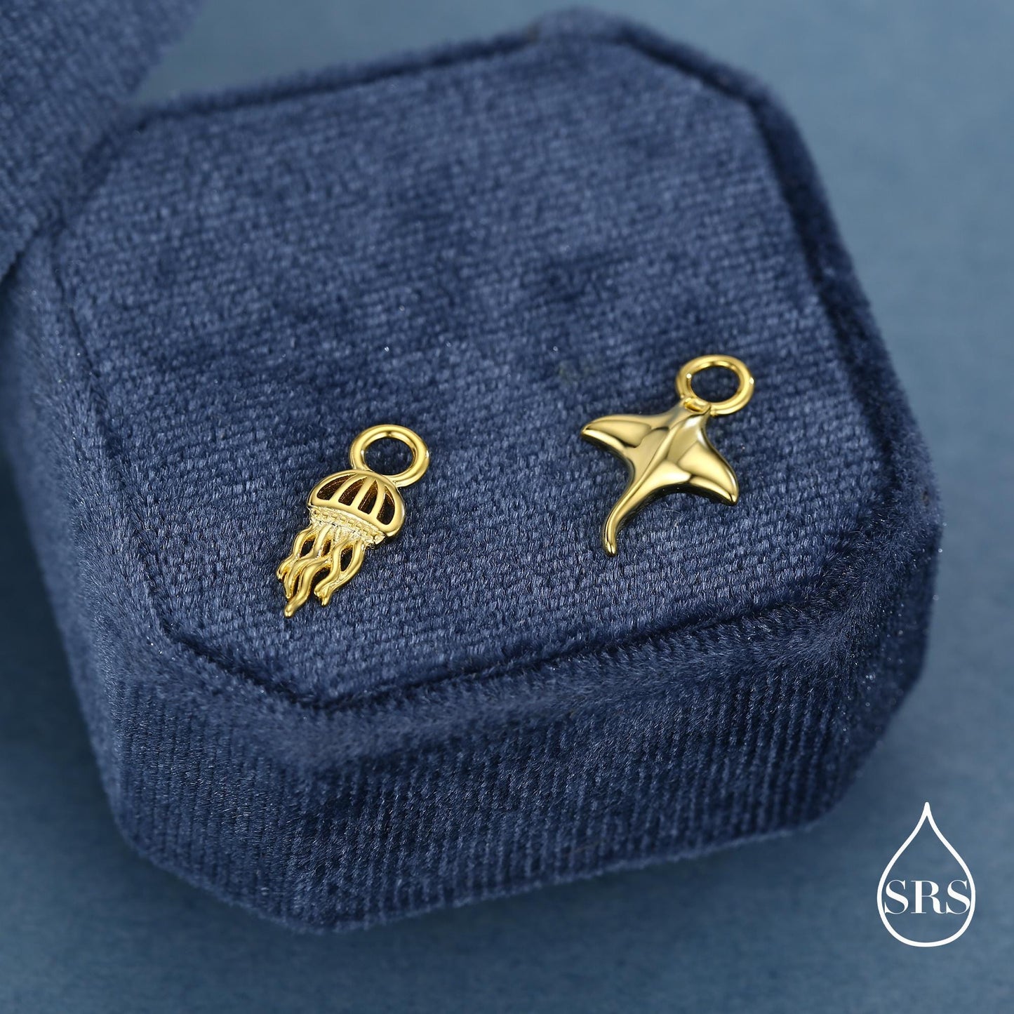 Mismatched Jelly Fish and Manta Ray Charms for Hoop Earrings in Sterling Silver