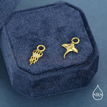 Mismatched Jelly Fish and Manta Ray Charms for Hoop Earrings in Sterling Silver