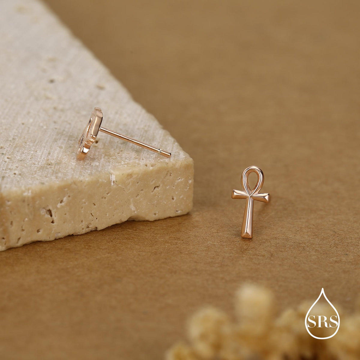Mismatched Ankh and Eye of Horus Stud Earrings in Sterling Silver, Silver or Gold Finish, Egyptian Hieroglyphics Earrings, Ankh Earrings