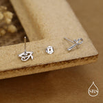 Mismatched Ankh and Eye of Horus Stud Earrings in Sterling Silver, Silver or Gold Finish, Egyptian Hieroglyphics Earrings, Ankh Earrings