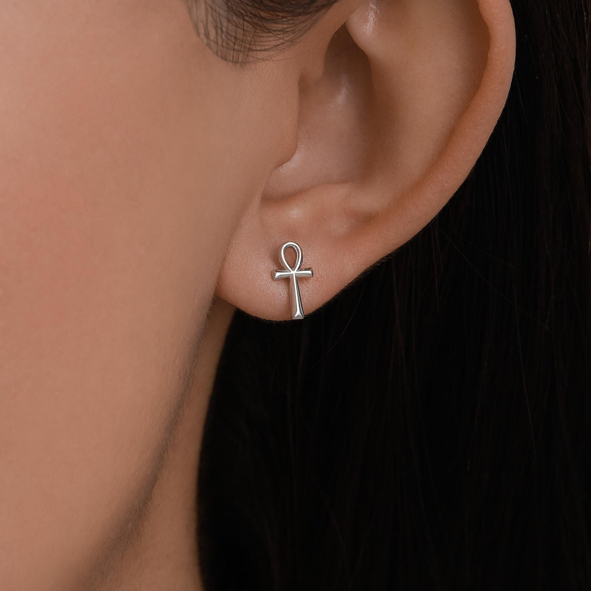 Ankh Stud Earrings in Sterling Silver, Silver, Gold or Rose Gold, Egyptian Hieroglyphics Earrings, Ankh Earrings