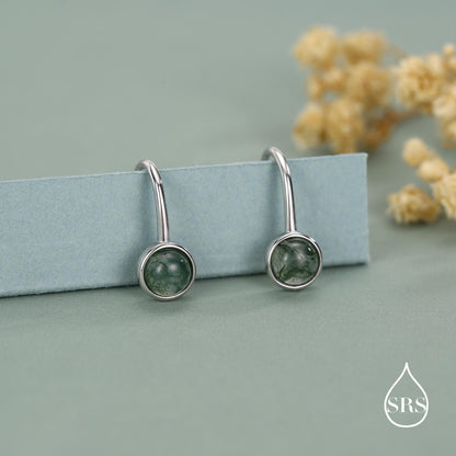 Sterling Silver Moss Agate Cabochon Drop Earrings