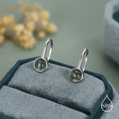 Sterling Silver Moss Agate Cabochon Drop Earrings