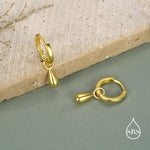 Sterling Silver Droplet Hoop Earrings, Silver, Gold or Rose Gold, Water Drop Earrings, Interchangeable Charms, Detachable
