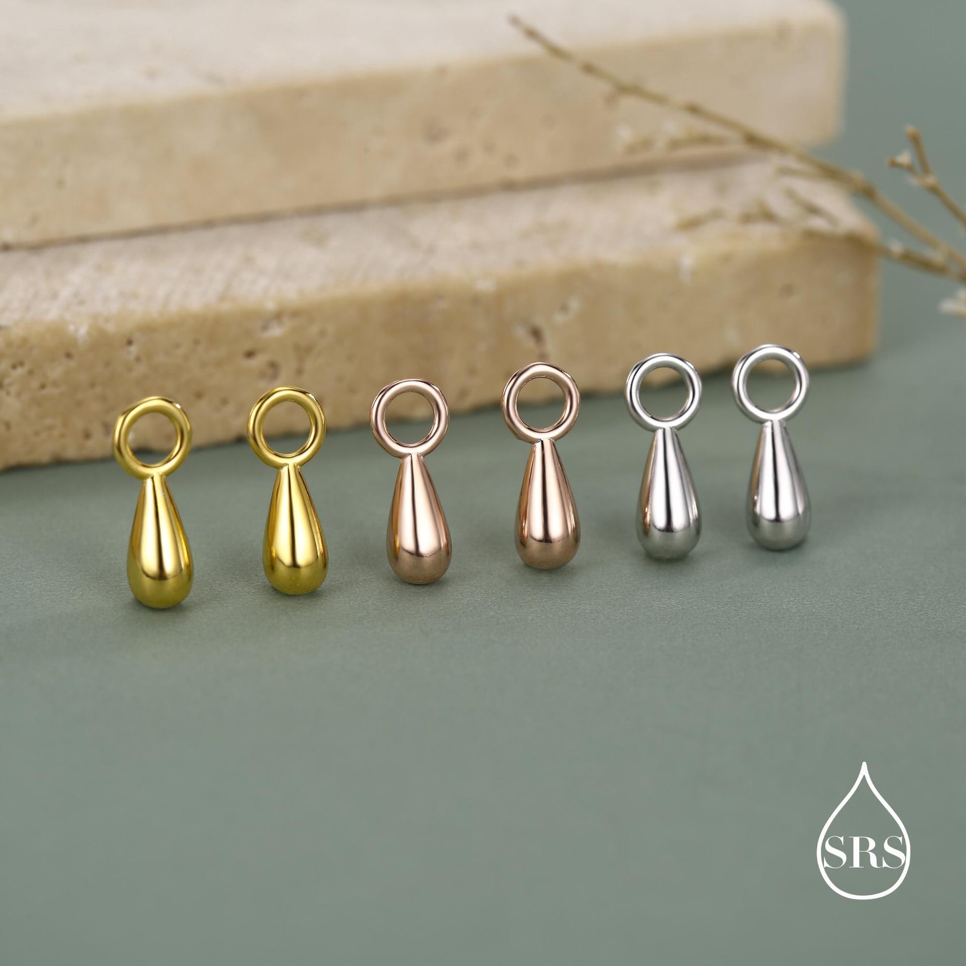 Sterling Silver Tiny Droplet Charms for Hoop Earrings