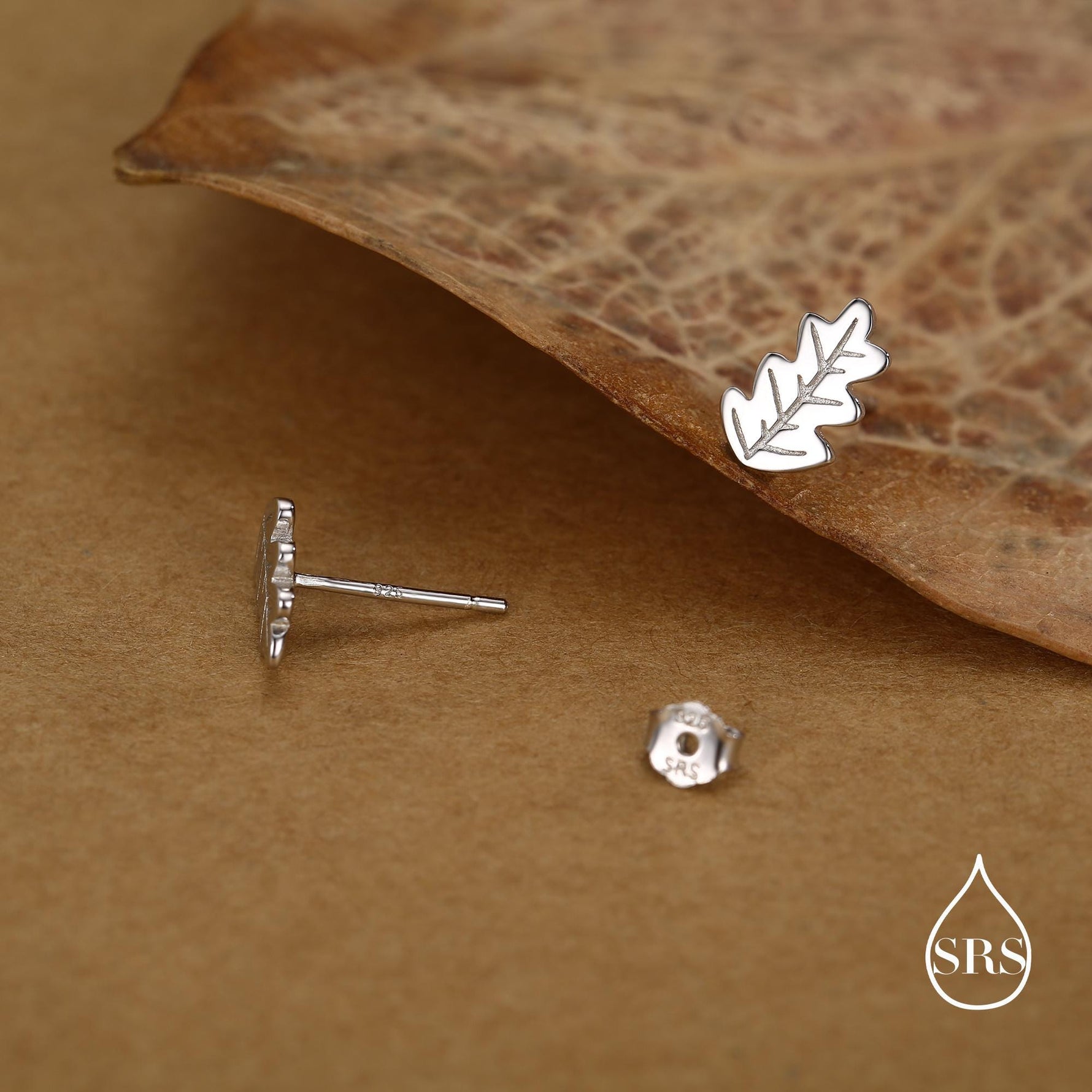 Oak Leaf Stud Earrings in Sterling Silver, Petite Acorn Leaf Earrings, Small Leaf Stud, Nature Inspired