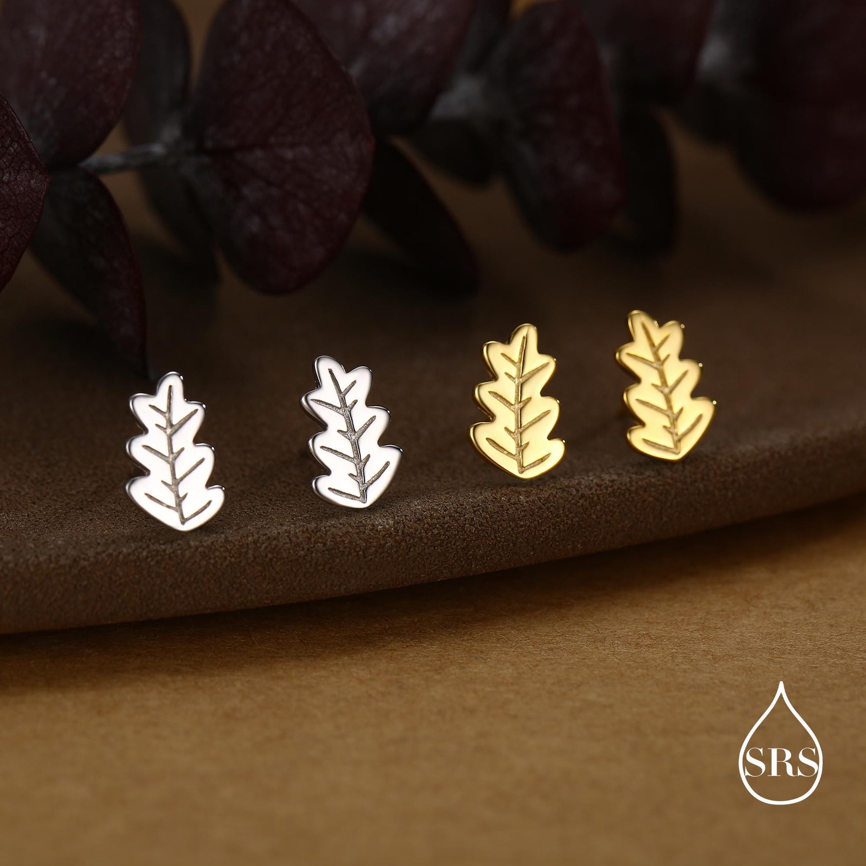 Oak Leaf Stud Earrings in Sterling Silver, Petite Acorn Leaf Earrings, Small Leaf Stud, Nature Inspired