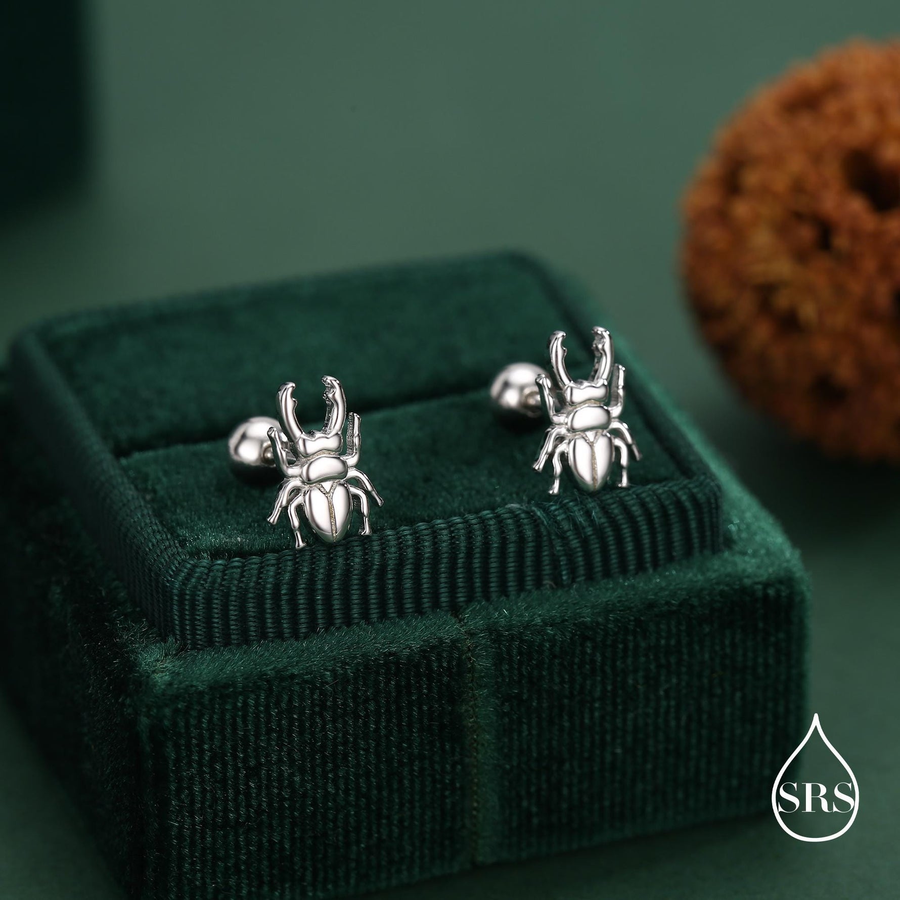 Sterling Silver Beetle 18G Screw Back Stud Earring with Ball Back