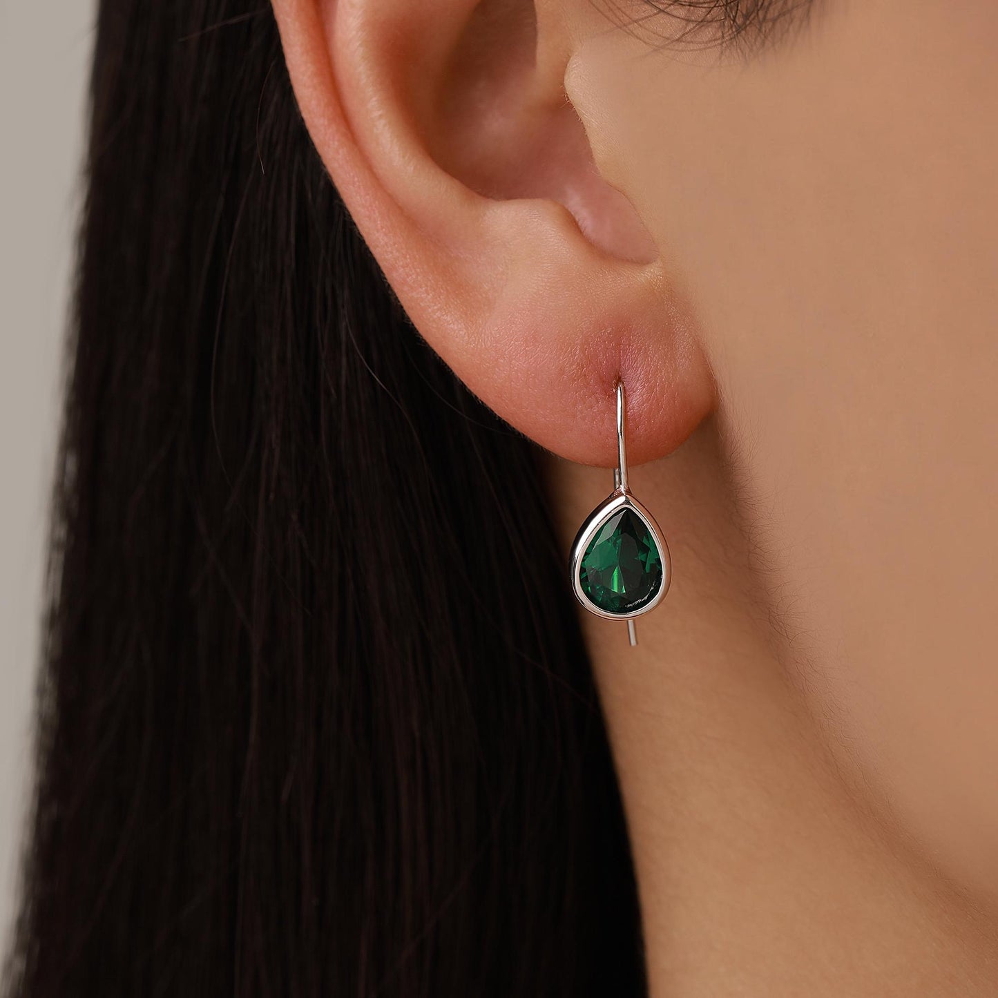 Sterling Silver Emerald Green Droplet Drop Earrings in Sterling Silver, Silver or Gold, Chunky Pear Shape Hook Earrings