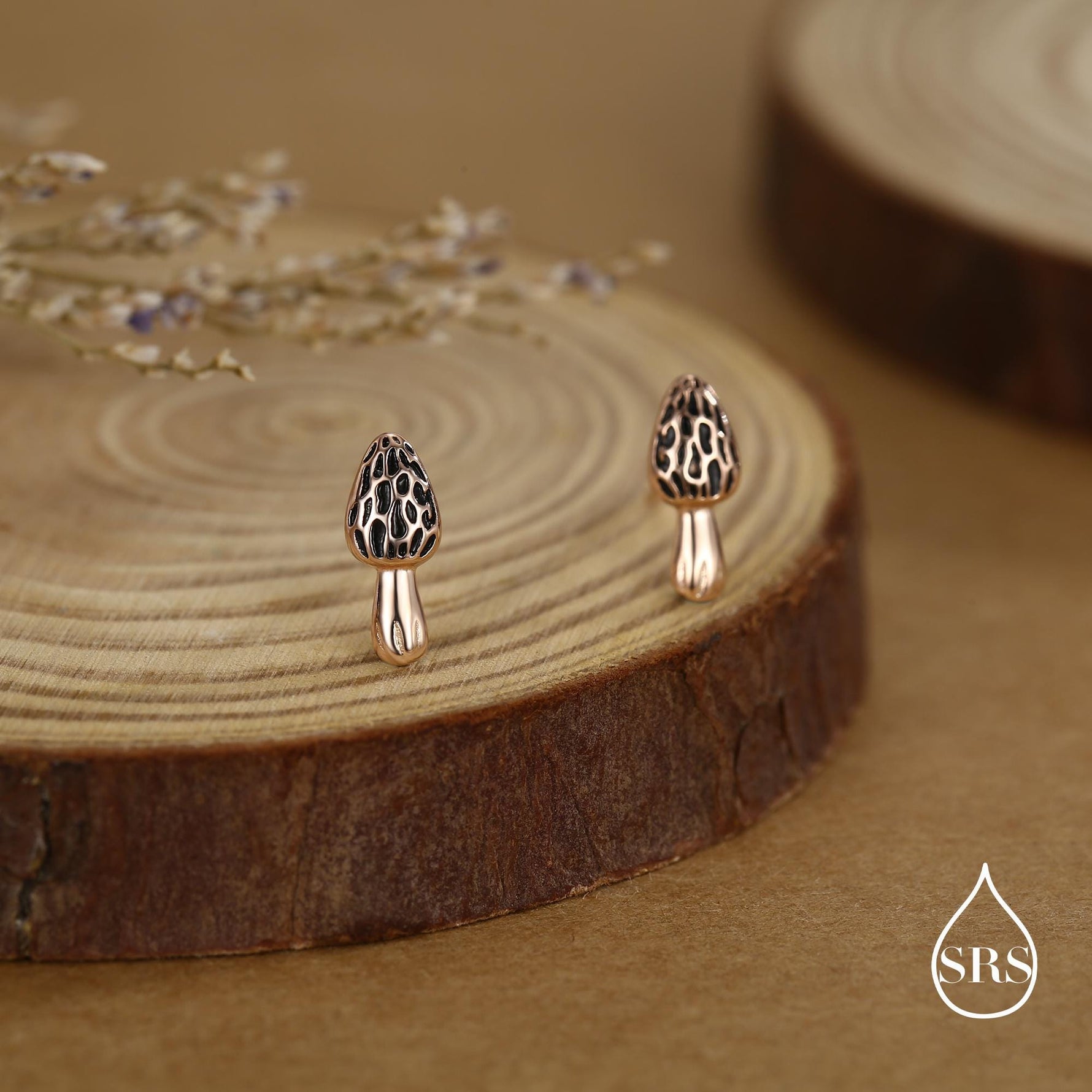 Sterling Silver Morel Mushroom 16G Flat Back Stud Earrings