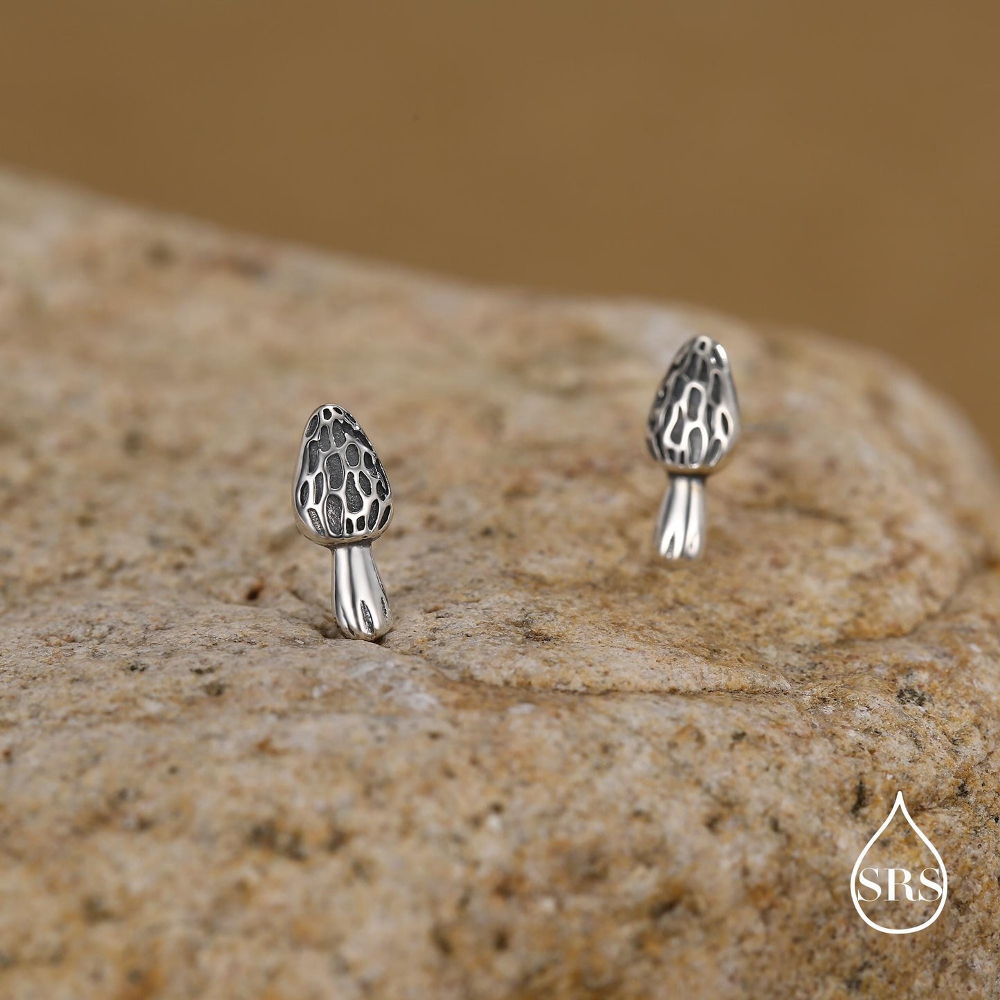 Sterling Silver Morel Mushroom Stud Earrings