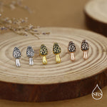 Sterling Silver Morel Mushroom 16G Flat Back Stud Earrings