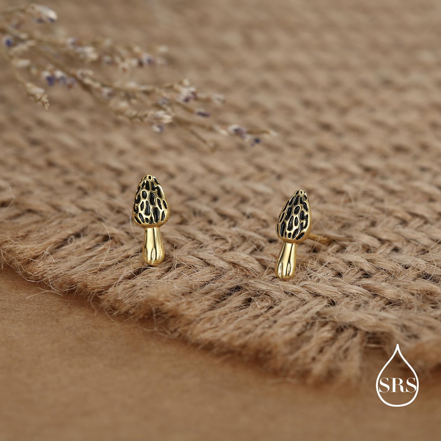 Sterling Silver Morel Mushroom 16G Flat Back Stud Earrings