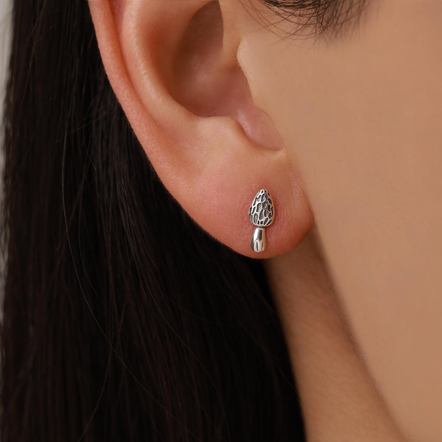 Sterling Silver Morel Mushroom Stud Earrings