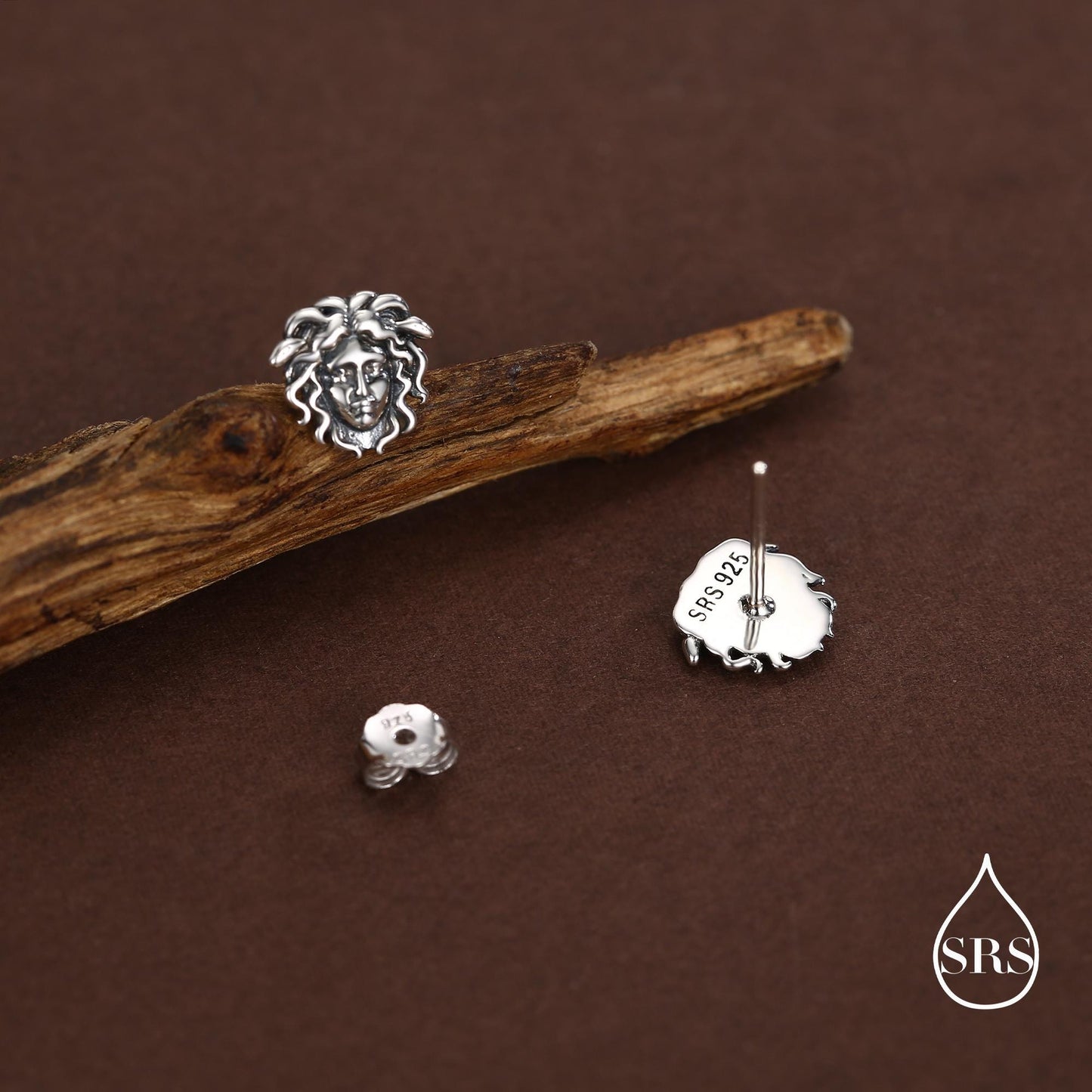 Sterling Silver Medusa Head Stud Earrings
