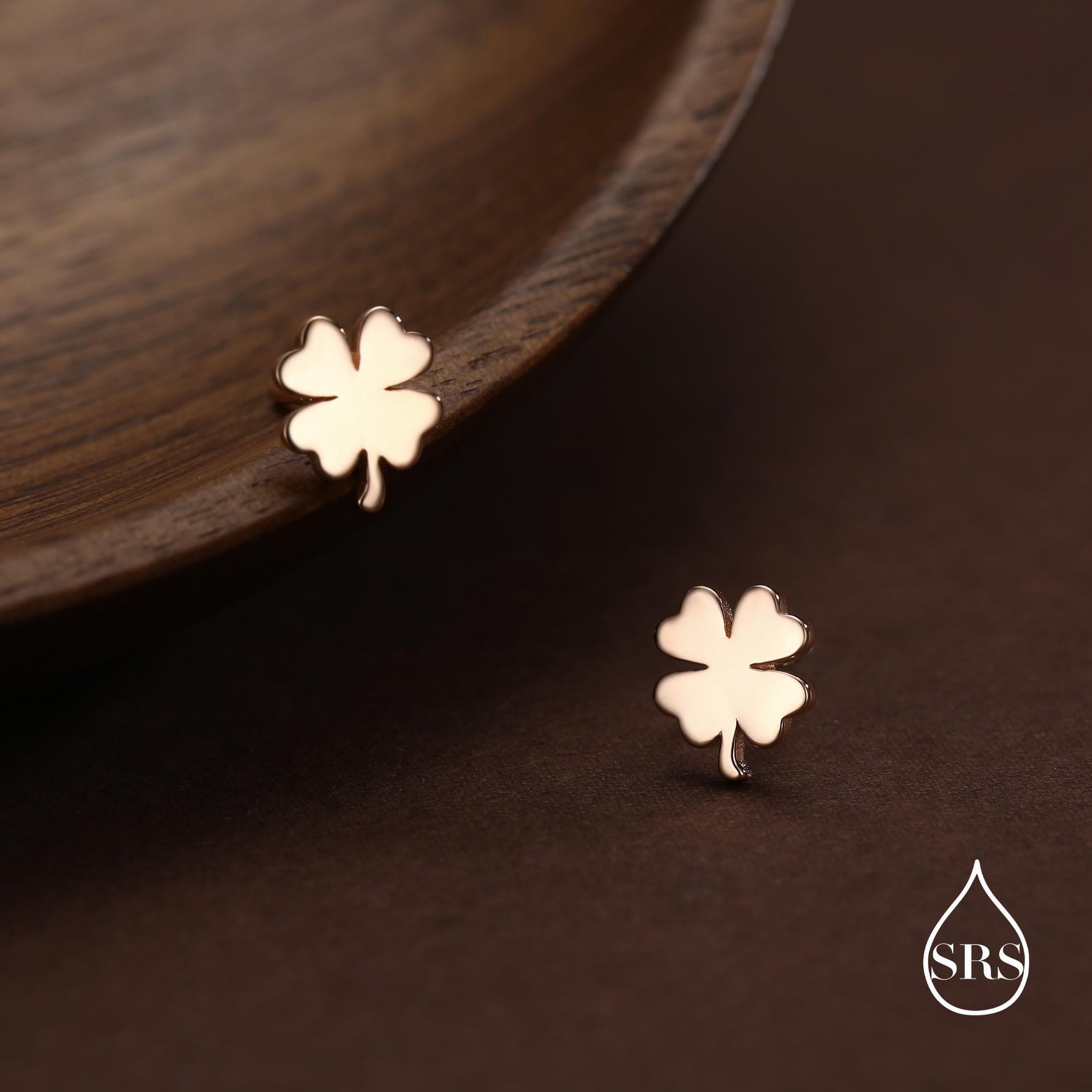 Four Leaf Clover Stud Earrings in Sterling Silver, Irish Earrings, Silver Gold or Rose Gold