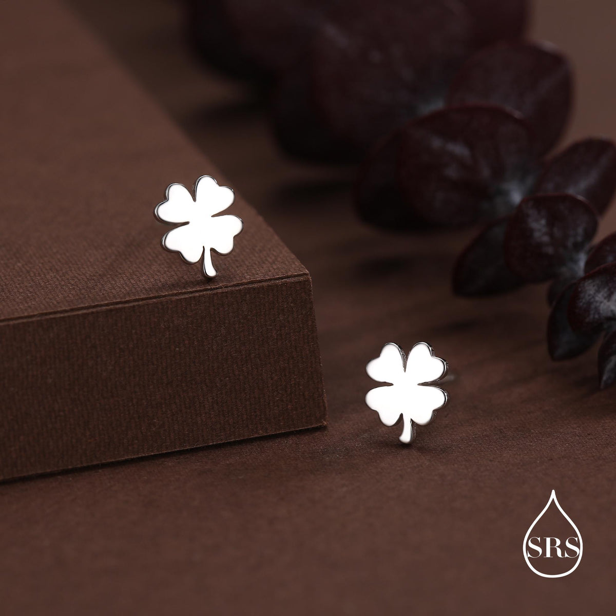 Four Leaf Clover Stud Earrings in Sterling Silver, Irish Earrings, Silver Gold or Rose Gold