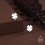 Sterling Silver Four Leaf Clover 16G Flat Back Stud Earrings