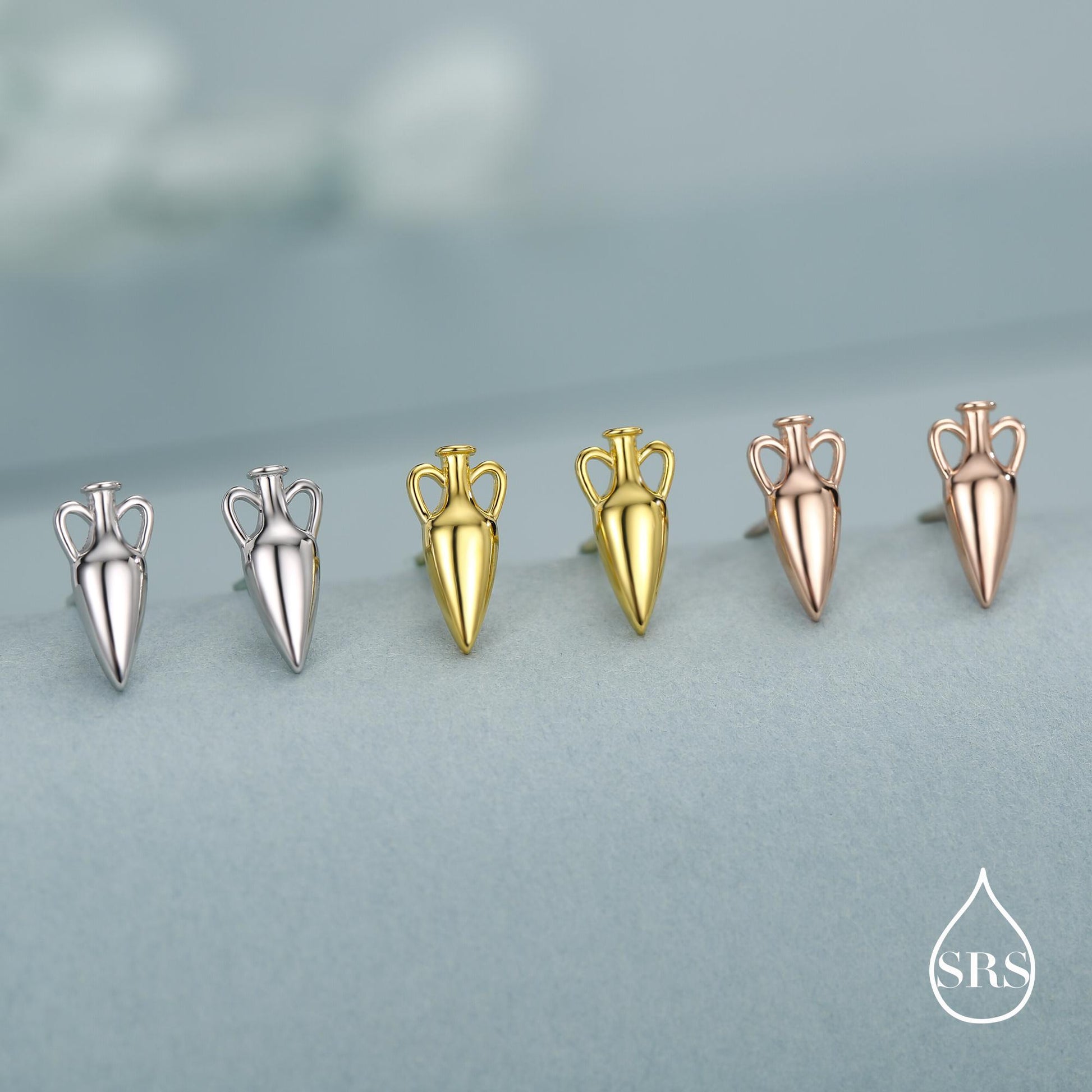 Sterling Silver Amphora Vase Stud Earrings