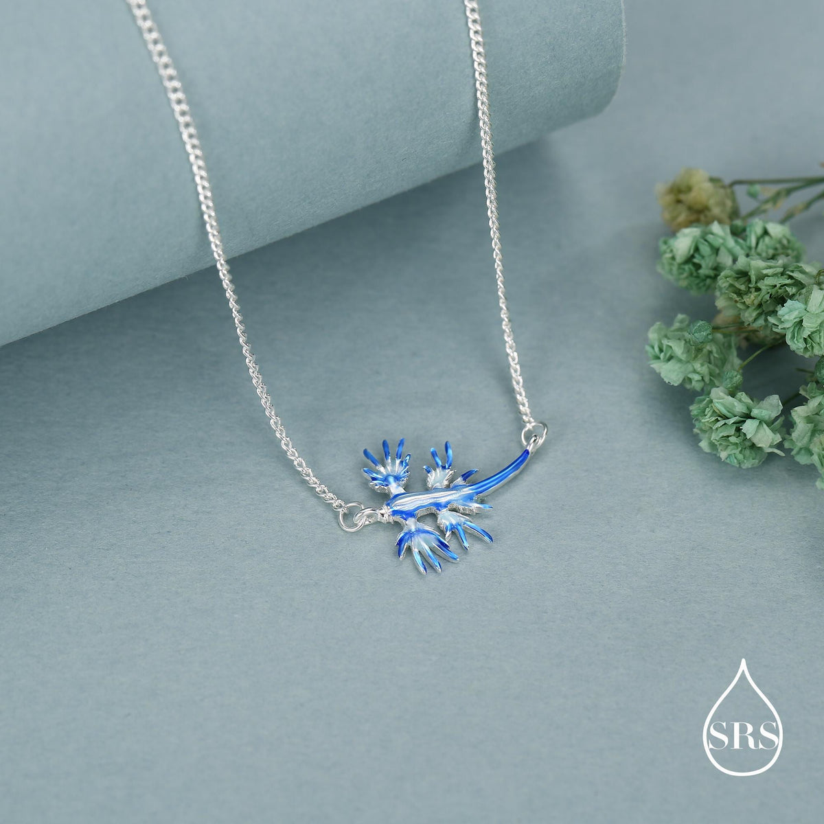 Blue Dragon Nudibranch Charm Necklace