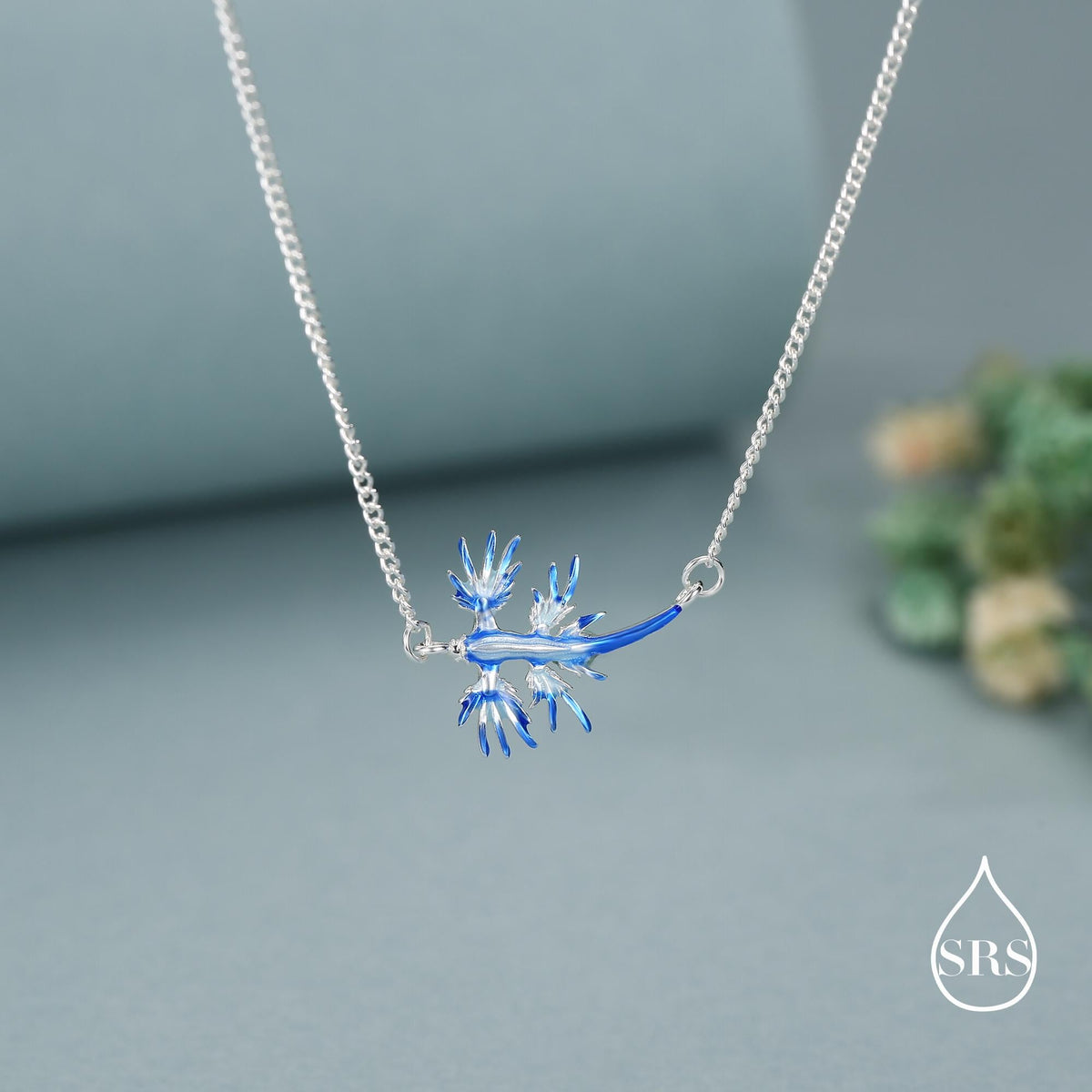 Blue Dragon Nudibranch Charm Necklace