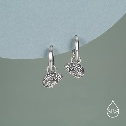 Sterling Silver Brain Huggie Hoop Earrings