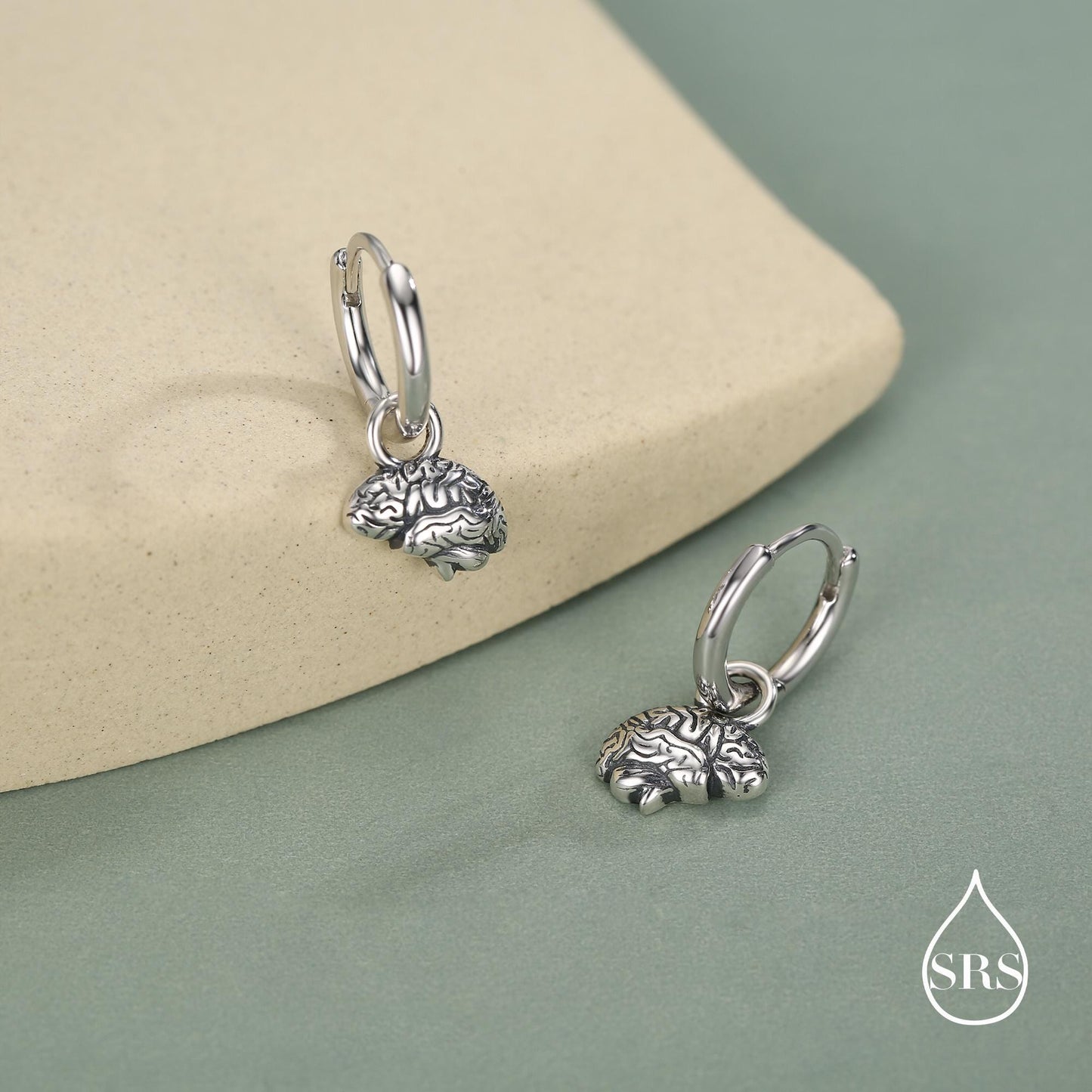 Sterling Silver Brain Huggie Hoop Earrings