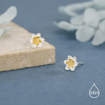 Sterling Silver Water Lily Stud Earrings with Gold-Tone Centre
