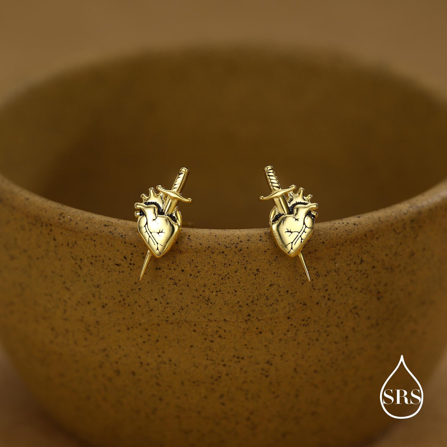 Sterling Silver Anatomical Heart Dagger Stud Earrings