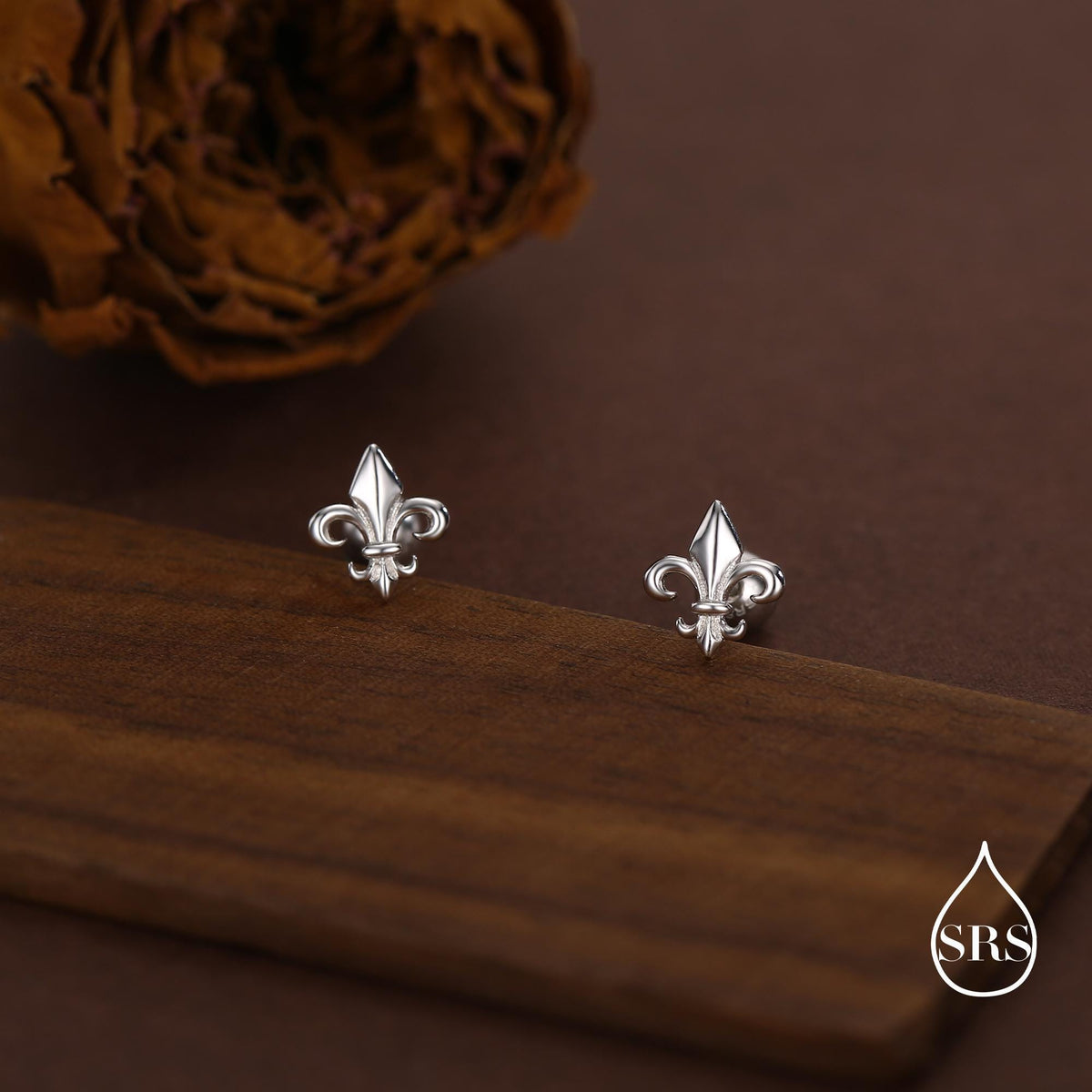 Sterling Silver Fleur de Lis 18G Screw Back Earrings with Ball Backs
